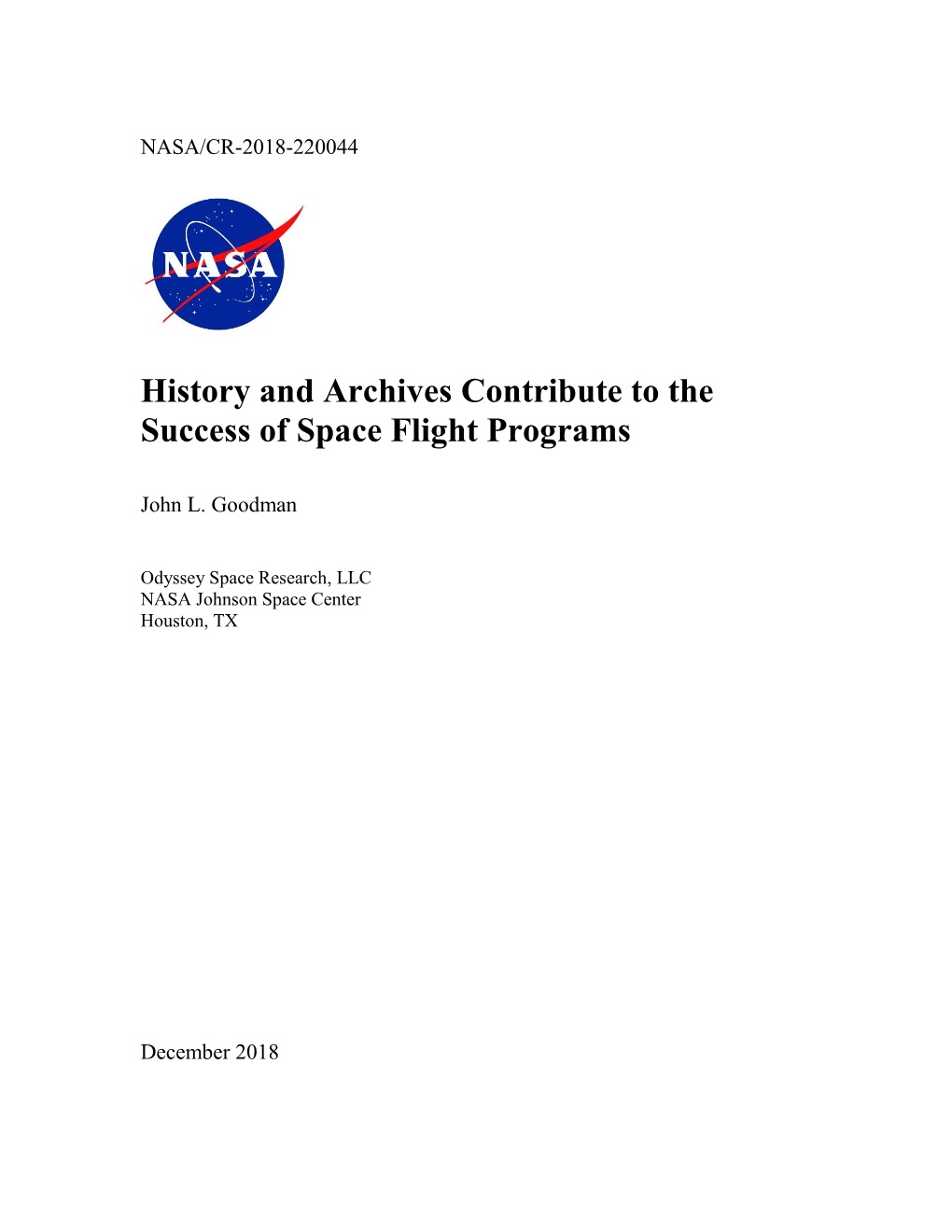 History and Archives Contribute to the Success of Space Flight Programs