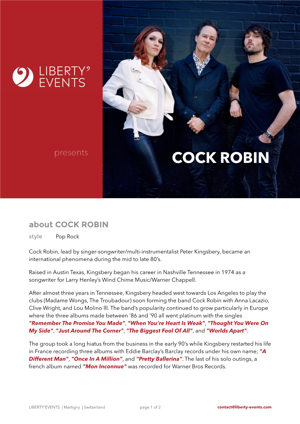 Cock Robin LIBERTY'events EN