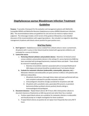 Staphylococcus Aureus Bloodstream Infection Treatment Guideline