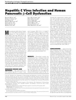Hepatitis C Virus Infection and Human Pancreatic ß-Cell Dysfunction