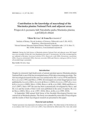 Contribution to the Knowledge of Macrofungi of the Muránska Planina