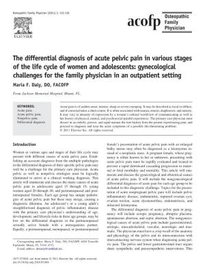 The Differential Diagnosis of Acute Pelvic Pain in Various Stages of The