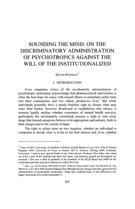 Sounding the Mind: on the Discriminatory Administration of Psychotropics Against the Will of the Institutionalized