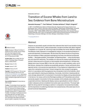 Transition of Eocene Whales from Land to Sea: Evidence from Bone Microstructure