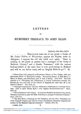 Letters of Humphrey Prideaux to John Ellis