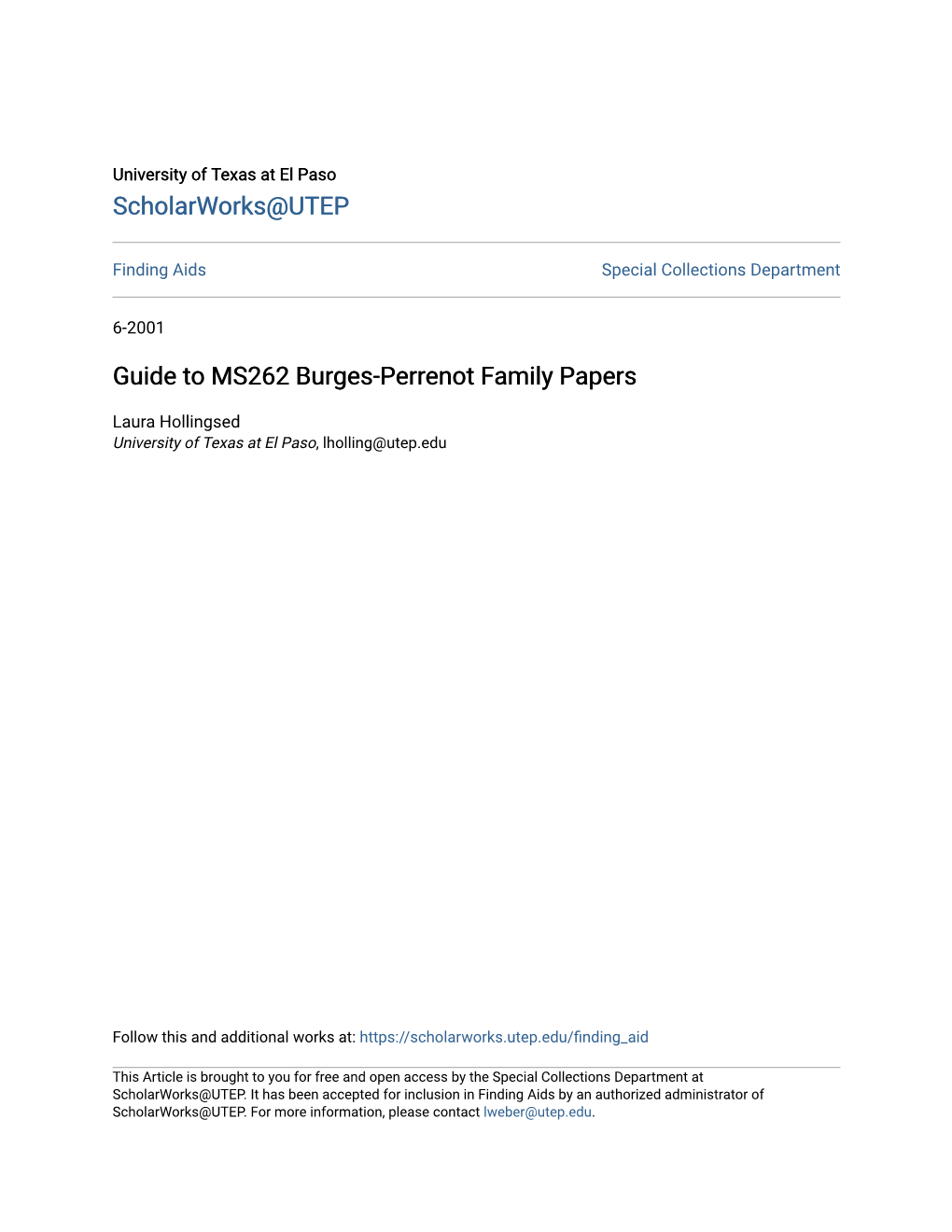 Guide to MS262 Burges-Perrenot Family Papers