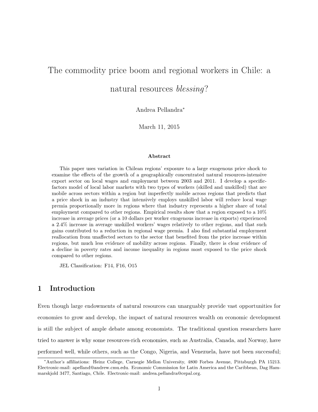 The Commodity Price Boom and Regional Workers in Chile: a Natural Resources Blessing?