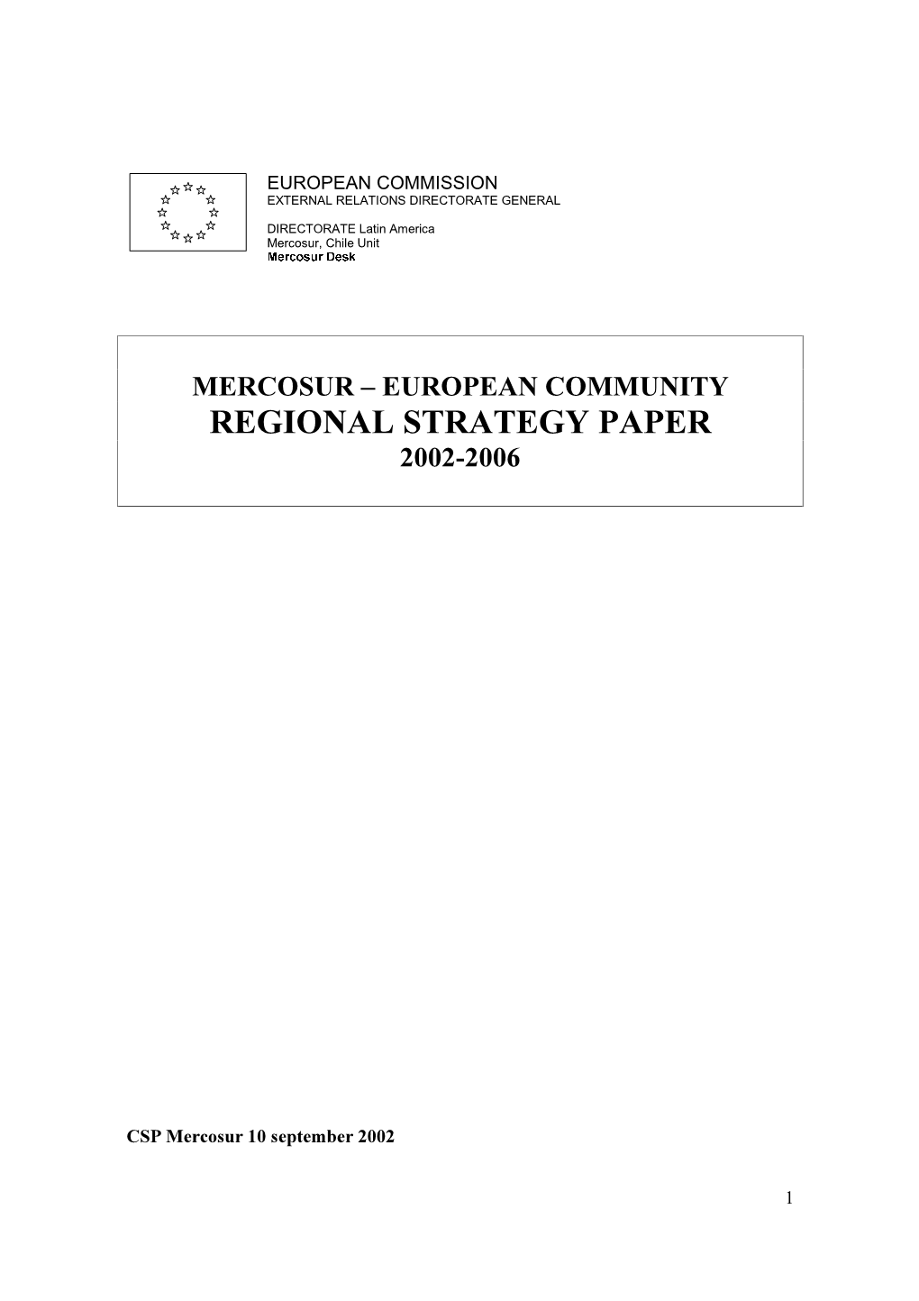 Mercosur: European Community Regional Strategy Paper 2002-2006