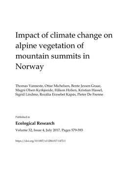 Impact of Climate Change on Alpine Vegetation of Mountain Summits in Norway
