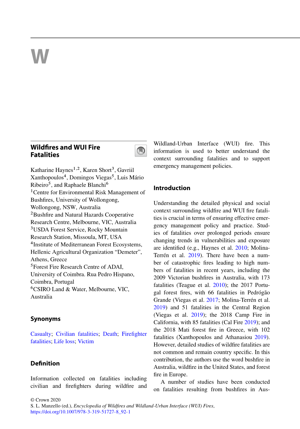 Wildfires and WUI Fire Fatalities