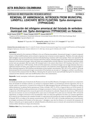Removal of Ammoniacal Nitrogen from Municipal