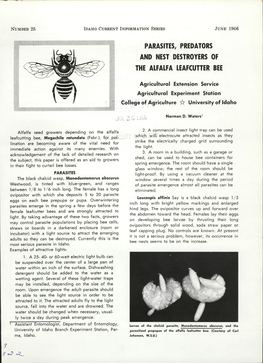 Parasites, Predators and Nest Destroyers of the Alfalfa Leafcutter Bee
