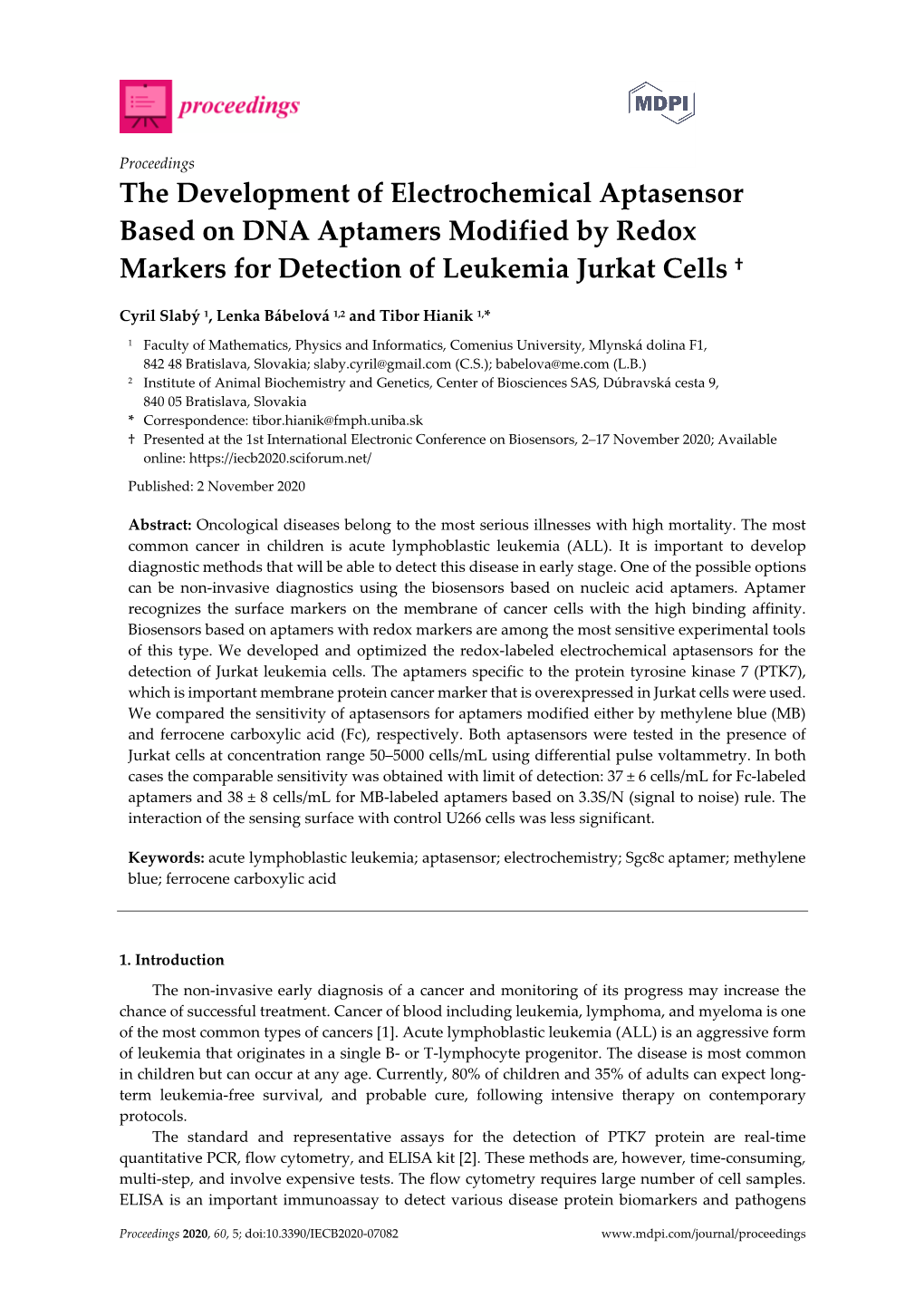 The Development of Electrochemical Aptasensor Based on DNA Aptamers Modified by Redox Markers for Detection of Leukemia Jurkat Cells †