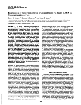 Expression of Neurotransmitter Transport from Rat Brain Mrna in Xenopus Laevis Oocytes RANDY D