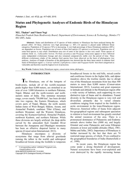 Status and Phylogenetic Analyses of Endemic Birds of the Himalayan Region