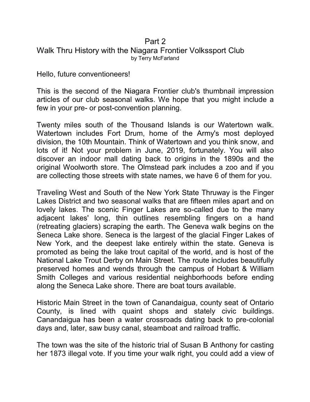 Part 2 Walk Thru History with the Niagara Frontier Volkssport Club by Terry Mcfarland