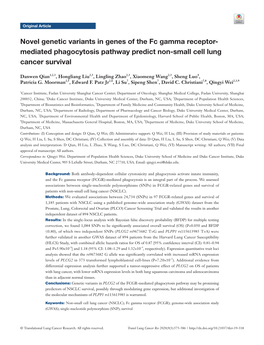 Novel Genetic Variants in Genes of the Fc Gamma Receptor- Mediated Phagocytosis Pathway Predict Non-Small Cell Lung Cancer Survival