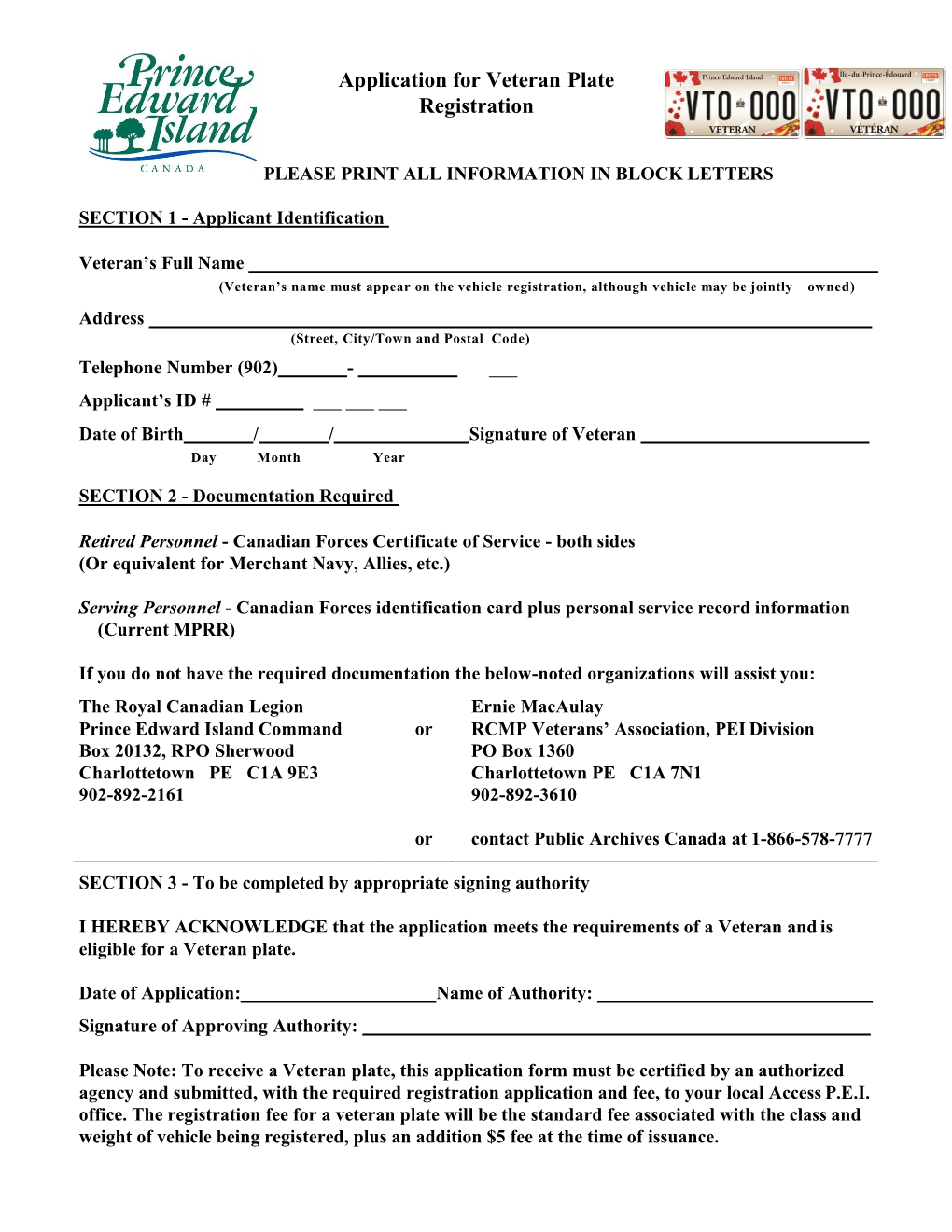 Application for Veteran Plate Registration