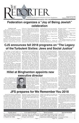 JFS Prepares for We Remember You 2018 Federation Organizes a “Joy of Being Jewish” Celebration