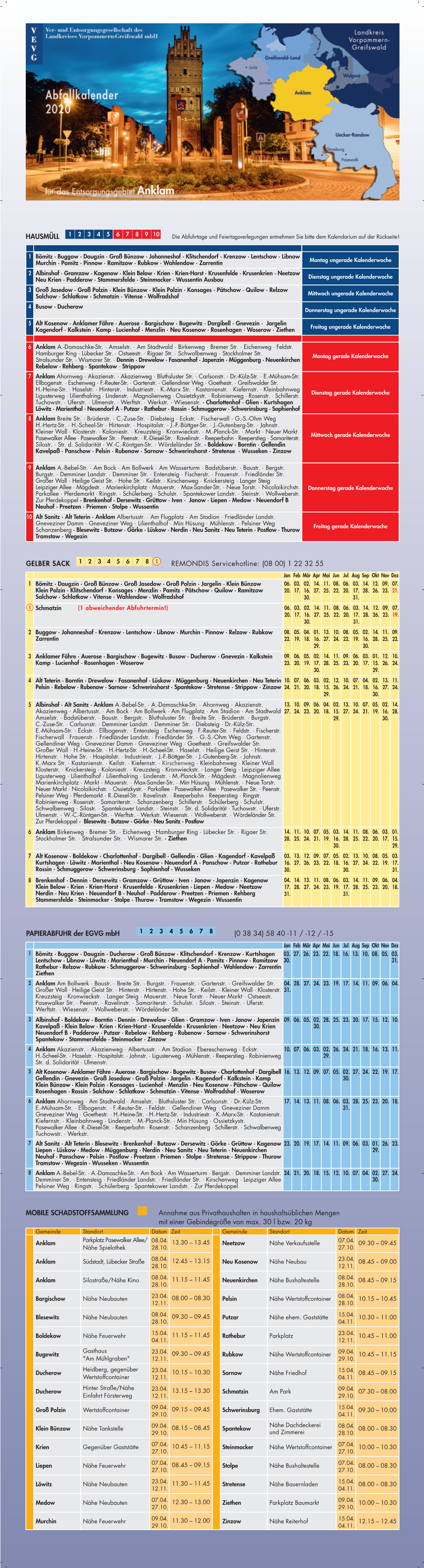 Abfallkalender 2020 Für Das Entsorgungsgebiet Anklam