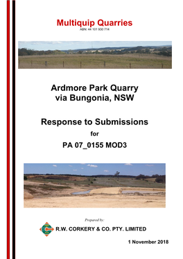 Ardmore Park Quarry Via Bungonia, NSW Response to Submissions