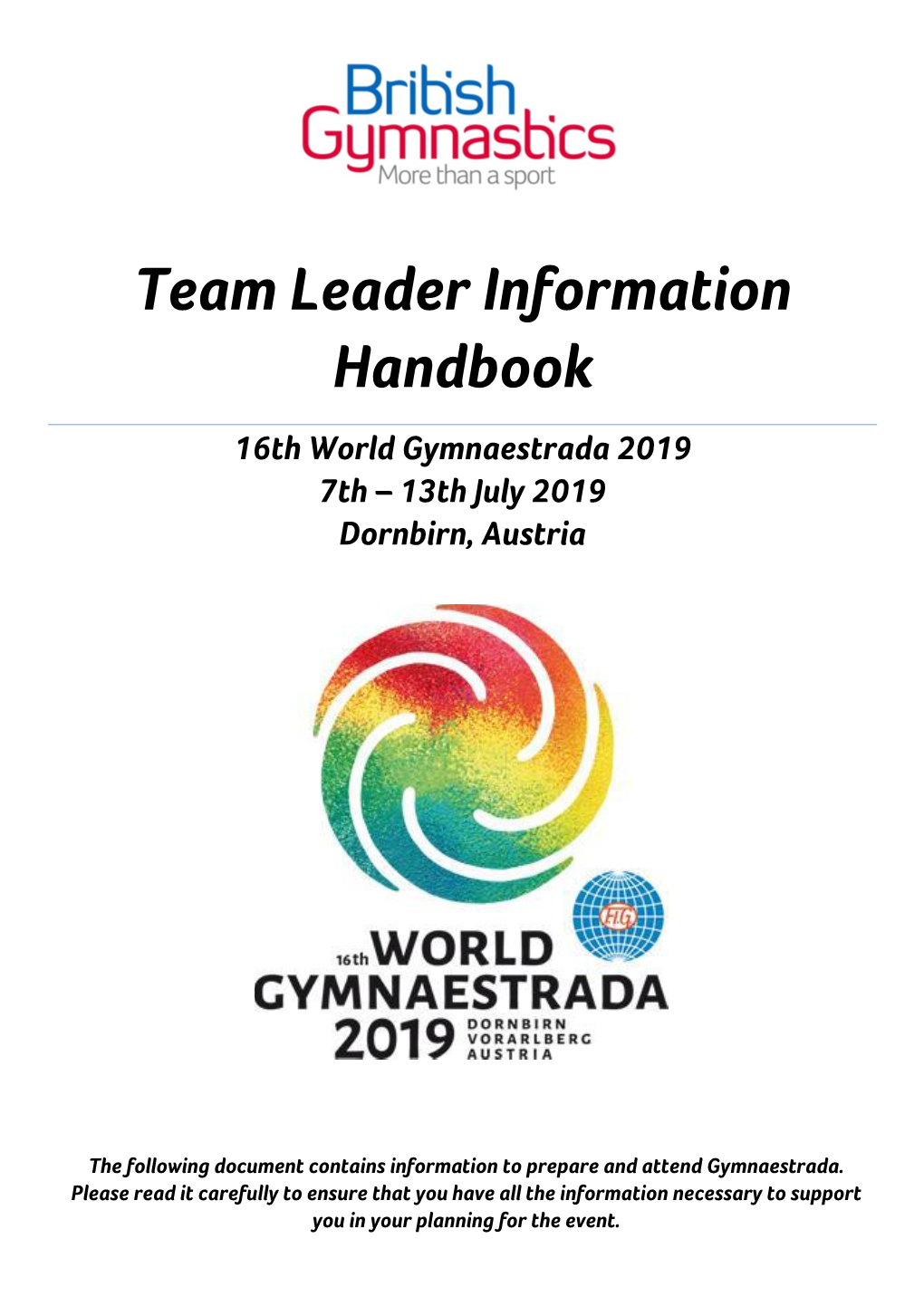 World Gymnaestrada Team Leader Handbook