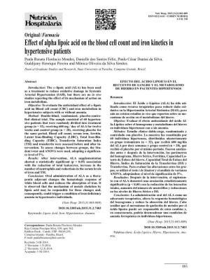 Effect of Alpha Lipoic Acid on the Blood Cell Count and Iron Kinetics In