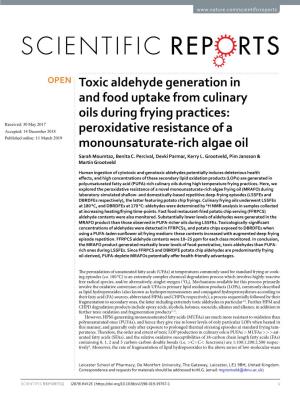 Toxic Aldehyde Generation in and Food Uptake from Culinary Oils