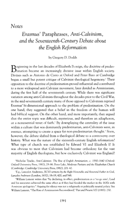 [59] Notes Erasmus' Paraphrases, Anti-Calvinism, and the Seventeenth