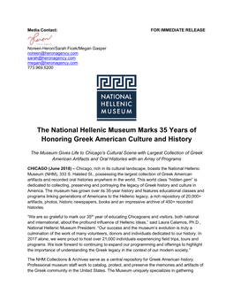 National Hellenic Museum General Press Release FINAL
