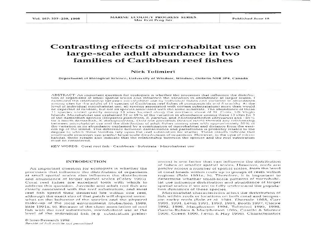 Contrasting Effects of Microhabitat Use on Large-Scale Adult Abundance in Two Families of Caribbean Reef Fishes