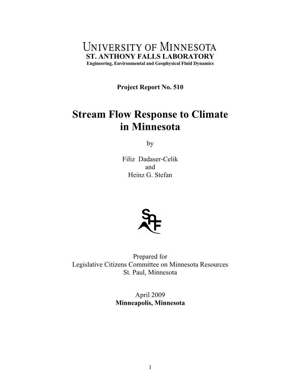 Stream Flow Response to Climate in Minnesota