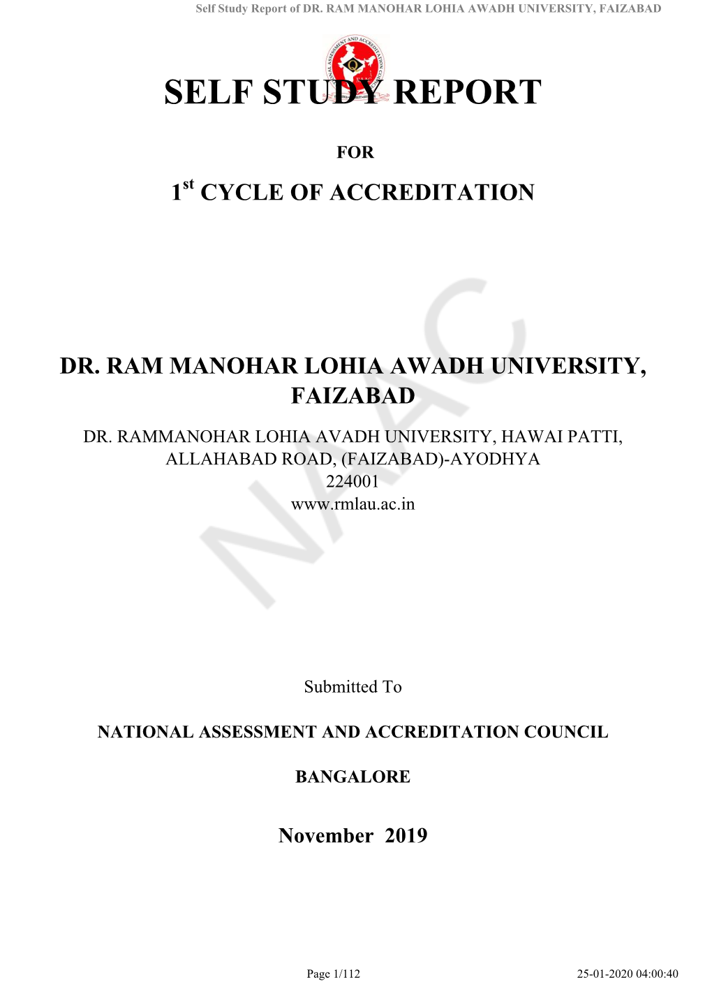 Self Study Report of DR. RAM MANOHAR LOHIA AWADH UNIVERSITY, FAIZABAD