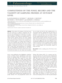 COMPLETENESS of the FOSSIL RECORD and the VALIDITY of SAMPLING PROXIES at OUTCROP LEVEL by ALEXANDER M