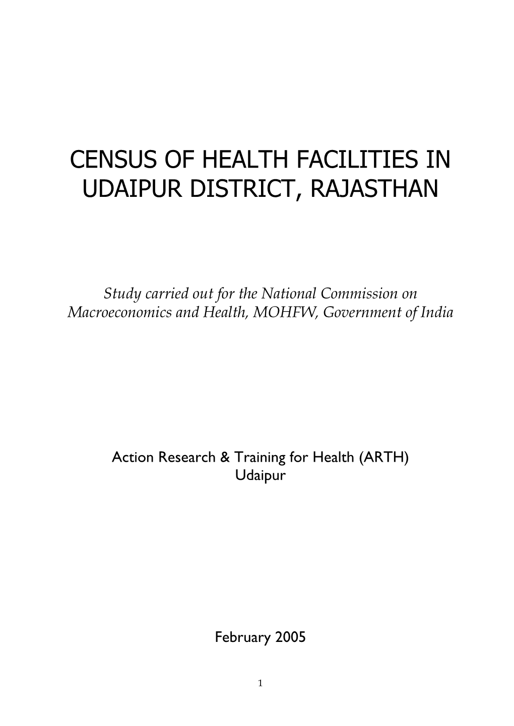Census of Health Facilities in Udaipur District, Rajasthan