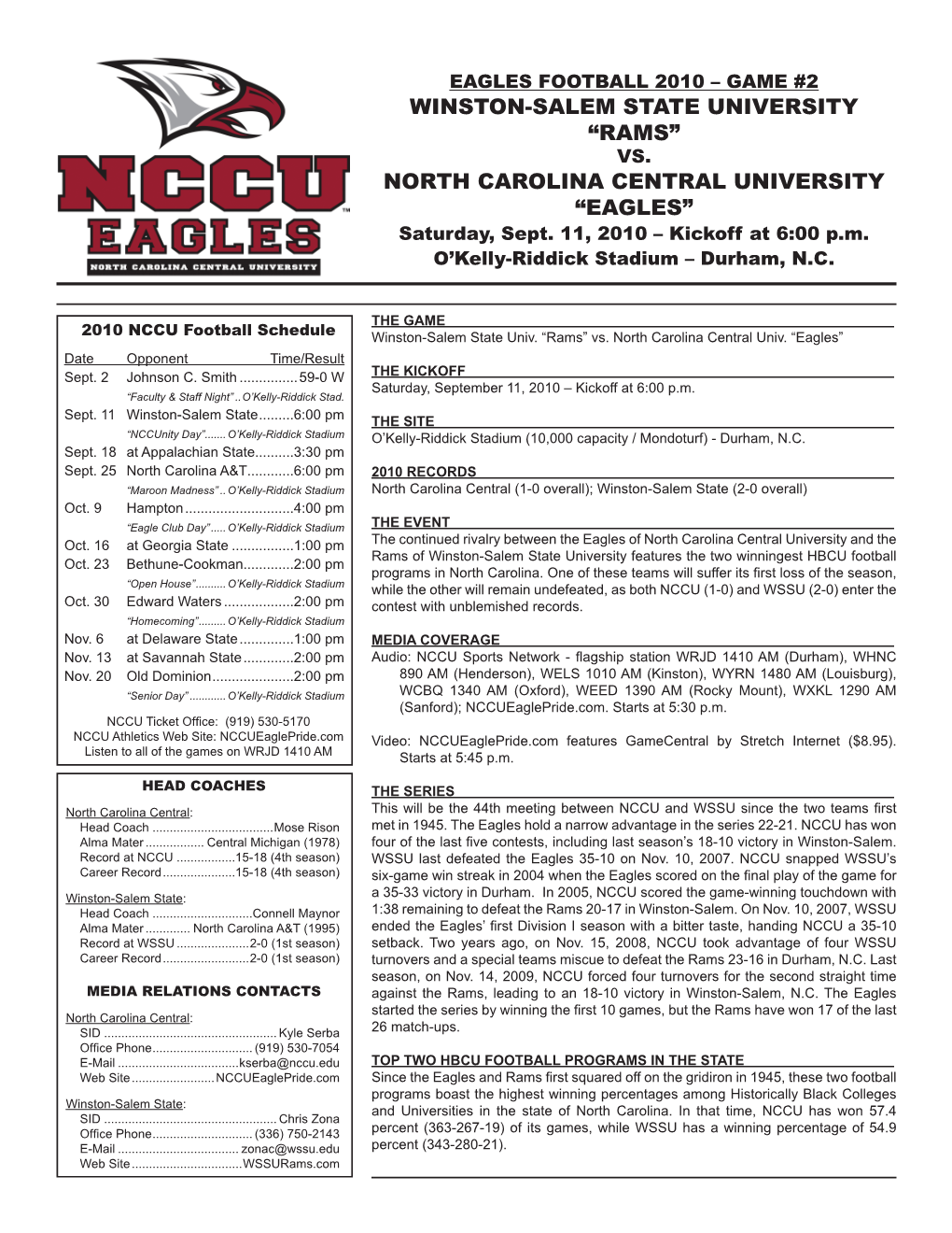 “Rams” North Carolina Central University “Eagles”