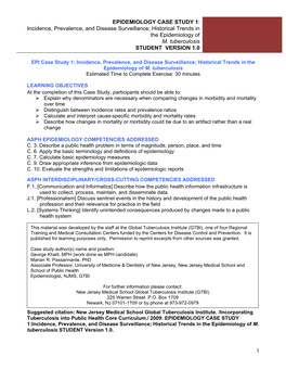 EPI Case Study 1 Incidence, Prevalence, and Disease