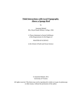 Tidal Interactions with Local Topography Above a Sponge Reef