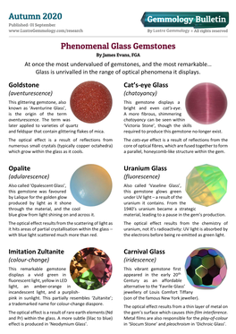 Autumn 2020 Gemmology Bulletin Phenomenal Glass Gemstones