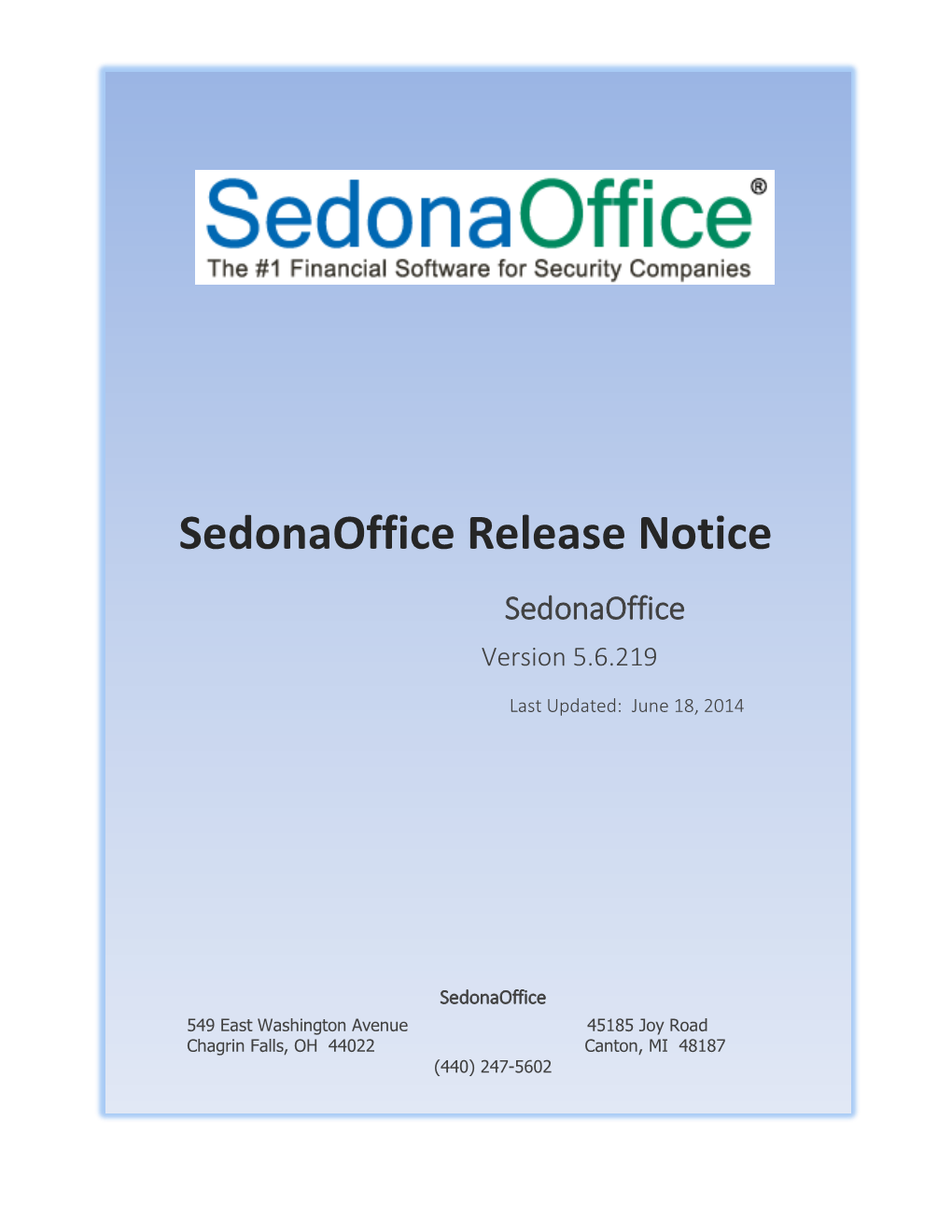 Sedonaoffice Release Notice for Version 5.6.219