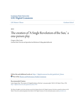 A Single Revolution of the Sun," a One-Person Play Gregory Alan Leute Louisiana State University and Agricultural and Mechanical College, Gleute1@Lsu.Edu
