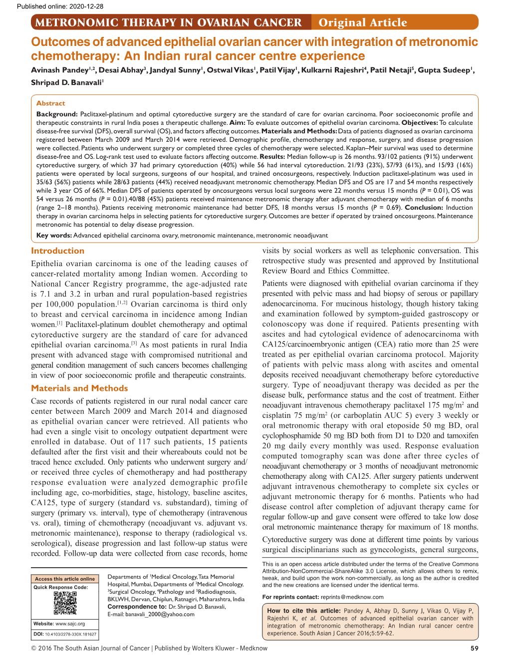 Outcomes of Advanced Epithelial Ovarian