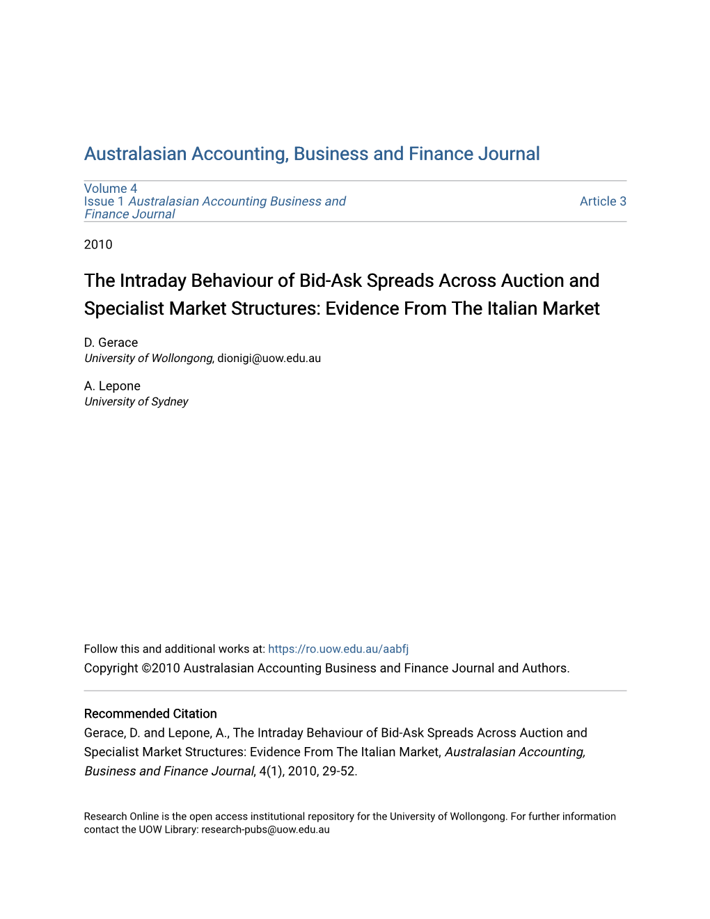 The Intraday Behaviour of Bid-Ask Spreads Across Auction and Specialist Market Structures: Evidence from the Italian Market