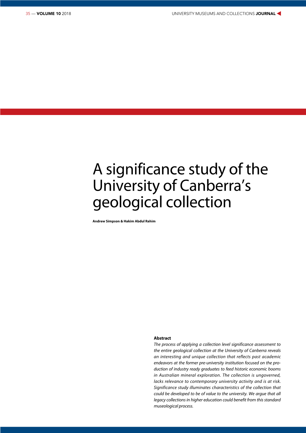 A Significance Study of the University of Canberra's Geological Collection