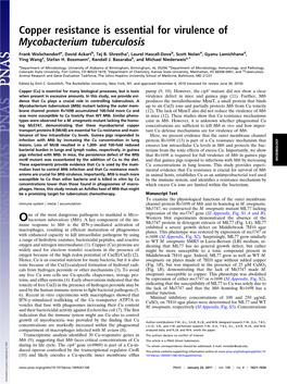 Copper Resistance Is Essential for Virulence of Mycobacterium Tuberculosis