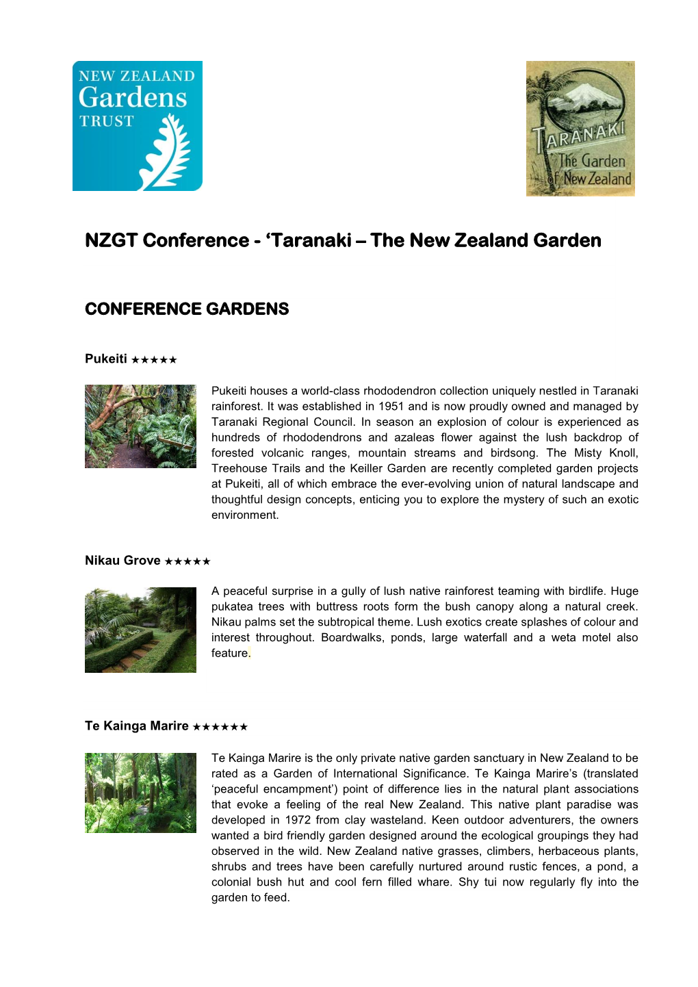NZGT Conference - ‘Taranaki – the New Zealand Garden