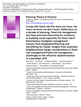 Planning Theory & Practice Living with Flood Risk/The More We Know, The