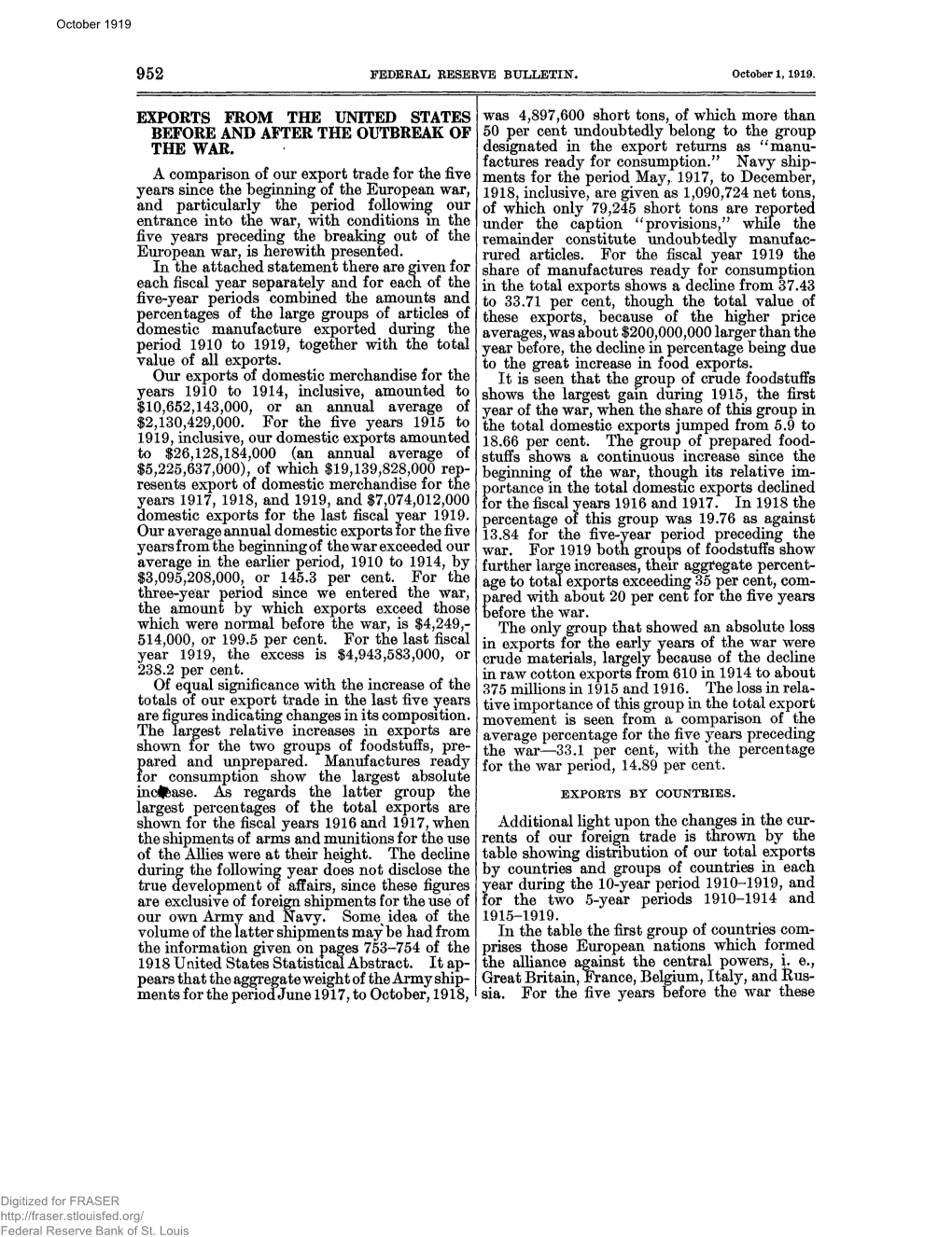 Exports from the United States Before and After the Outbreak of The