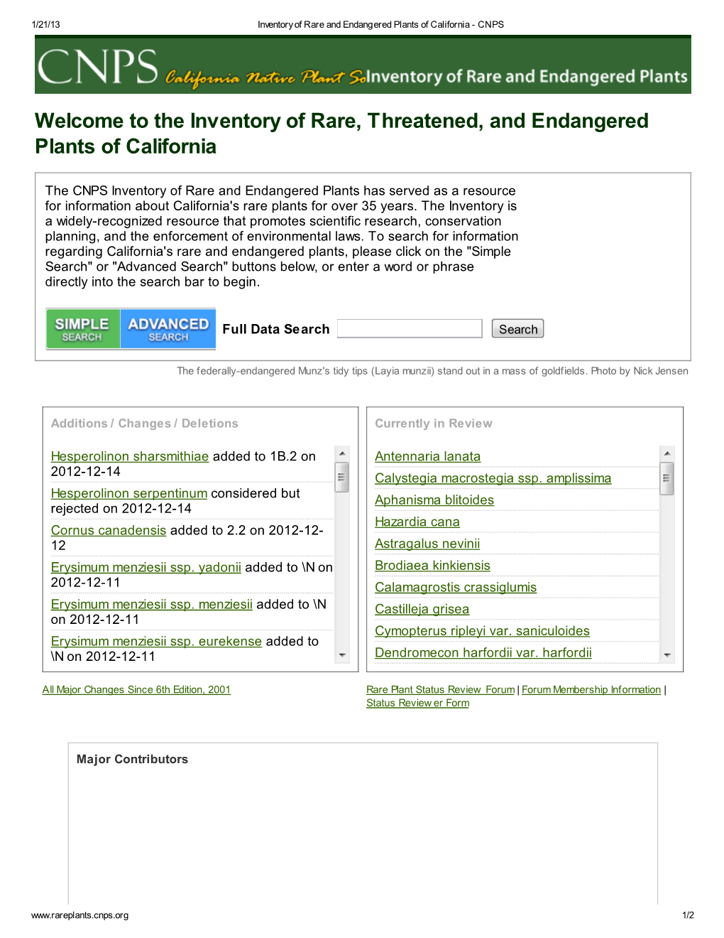 The Inventory of Rare, Threatened, and Endangered Plants of California