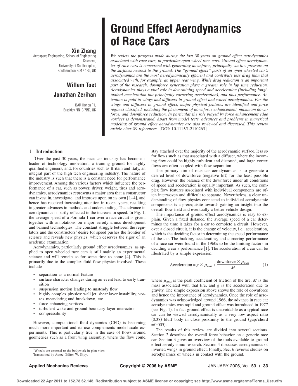 Ground Effect Aerodynamics of Race Cars